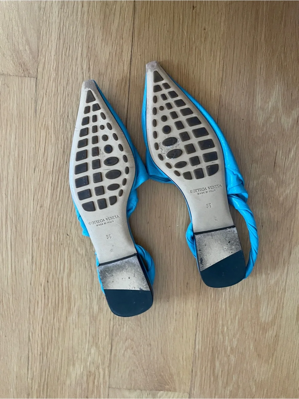 Bottega Veneta Blue Leather Pointed Toe Slingback Flats